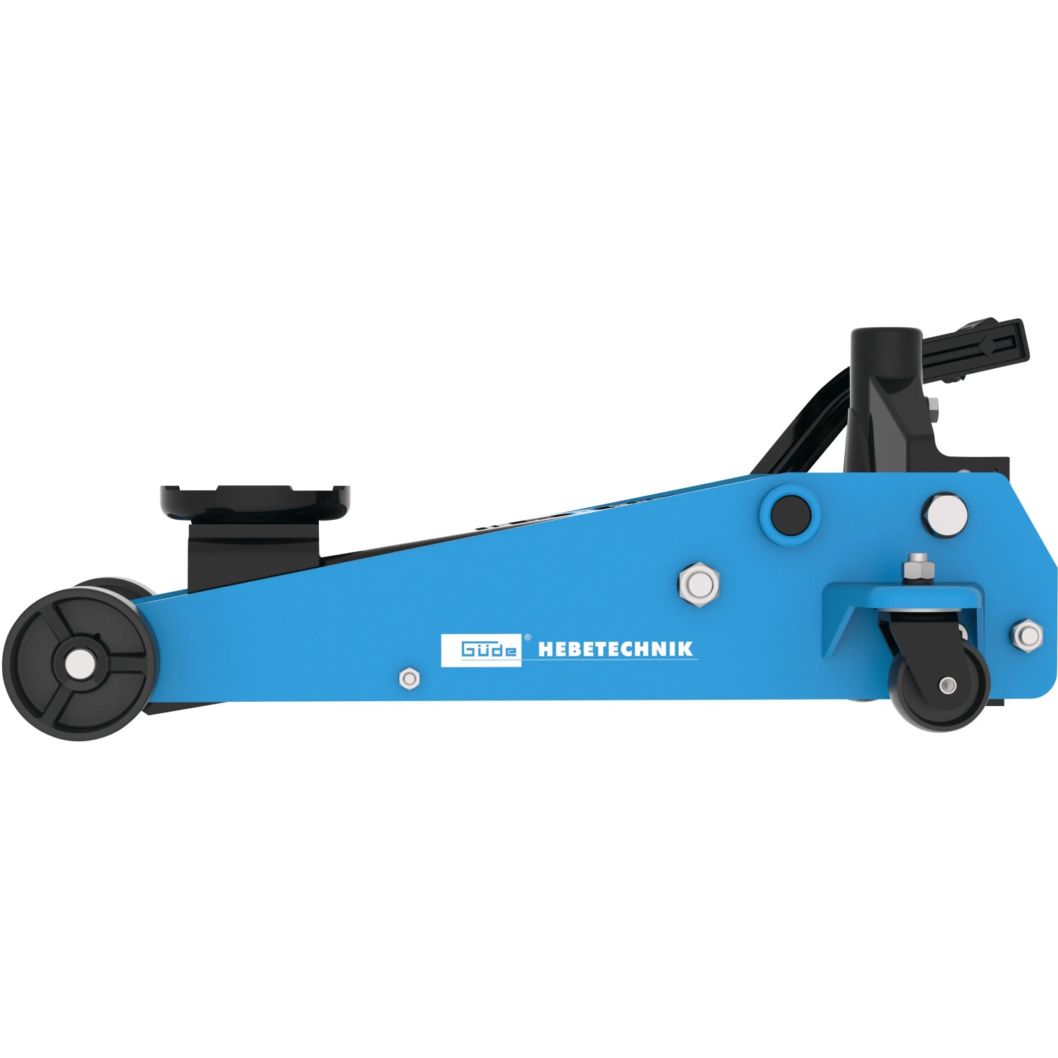 Blauer Güde Rangierwagenheber GRH 3/500 Q mit 3t Hubkraft für Werkstatt und Garage.