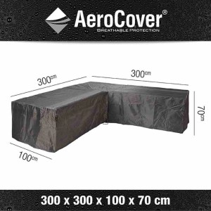 Anthrazitfarbene Aerocover Schutzhülle für Eck-Lounge, 300x300 cm. Atmungsaktive Abdeckung für Gartenmöbel.