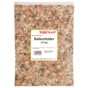 Supravit Balkonfutter Wildvogelfutter, 2,5 kg, in transparenter Tüte. Mischung aus Samen, Nüssen und Körnern.