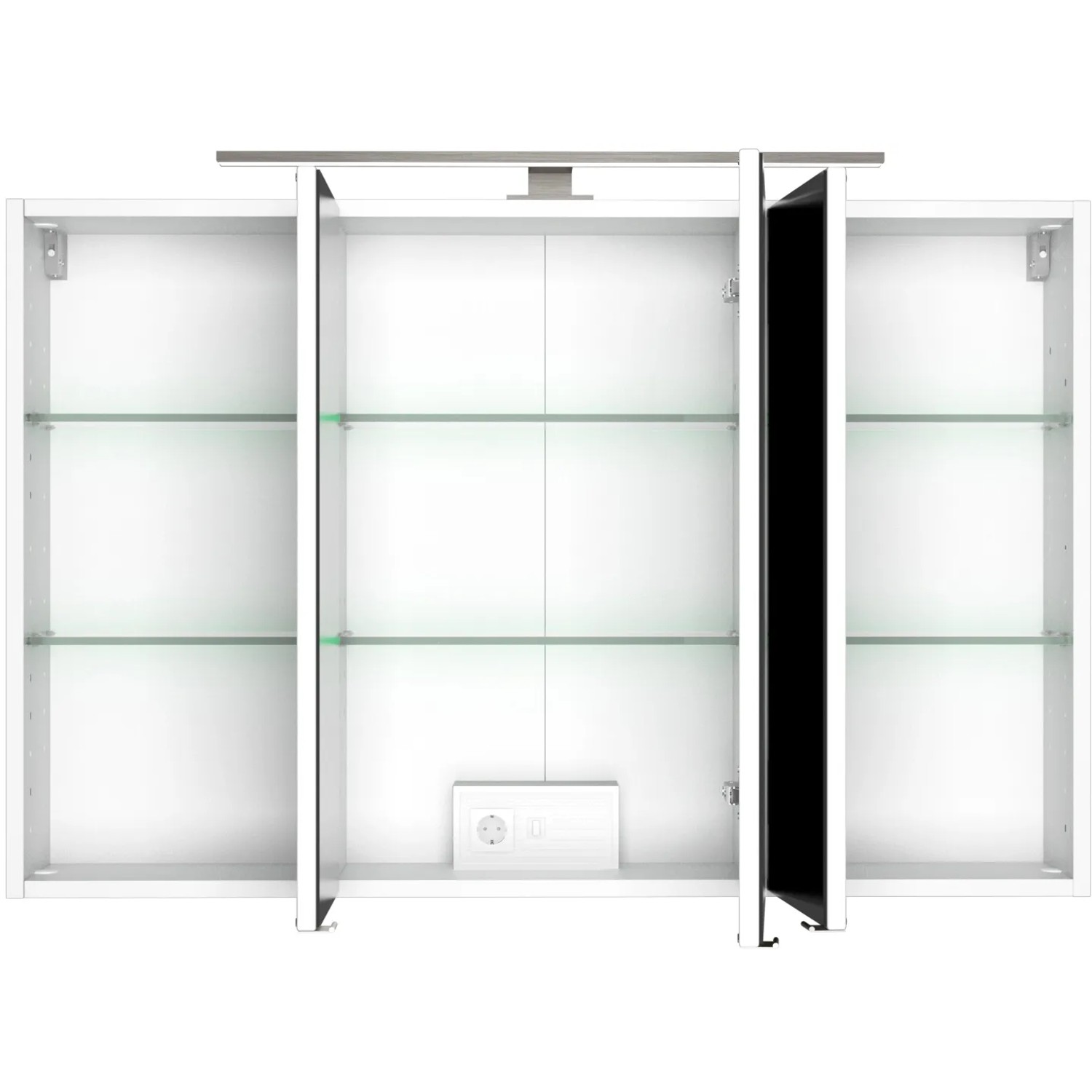 Weißer Held Möbel 3D-Spiegelschrank Monza, 100 cm breit, mit LED-Leuchte und Glasböden.