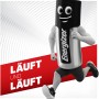 Energizer Knopfzelle 392/384 als Comicfigur beim Laufen, symbolisch für lange Laufzeit.