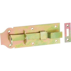 Gelb verzinkter Türschlossriegel (180x55mm) mit Gegenstück zum Anschrauben.