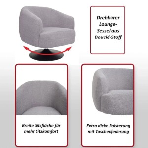 Creme-beiger MCW Loungesessel J76 mit Bouclé-Bezug und Drehfunktion.
