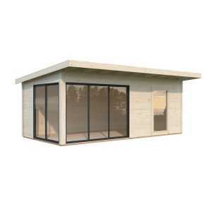 Palmako Gartenhaus Andrea Slide, naturbelassen, mit Schiebetüren und Fenster.