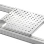 Quadratischer Drainagerost aus Edelstahl (400x400x18 mm) für Terrassendielen.