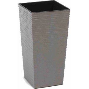 Siena Garden Pflanzsäule Eco Nizza, 2er-Set, grau, mit Rillenoptik und Holzfaseranteil.