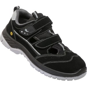 Schwarze Baak Sicherheitssandale S1P SRC, Größe 41, mit Klettverschluss und grauer Sohle. Arbeitsschuh.