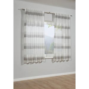Grauer Bennetti Schal mit Gardinenband, Etamine-Qualität, 140x175 cm, vor Fenster.