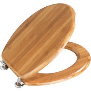 Wenko WC-Sitz Bambus Braun mit Chrom-Metallbefestigung, Detailansicht.