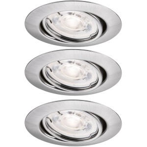 Paulmann LED Einbaustrahler 3er-Set aus gebürstetem Eisen. Schwenkbare GU10 Leuchten mit warmweißem Licht für Decken.