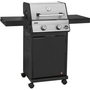 Jamestown 2-Brenner Gasgrill Kane mit Edelstahl-Deckel, Thermometer und einklappbaren Seitentischen.