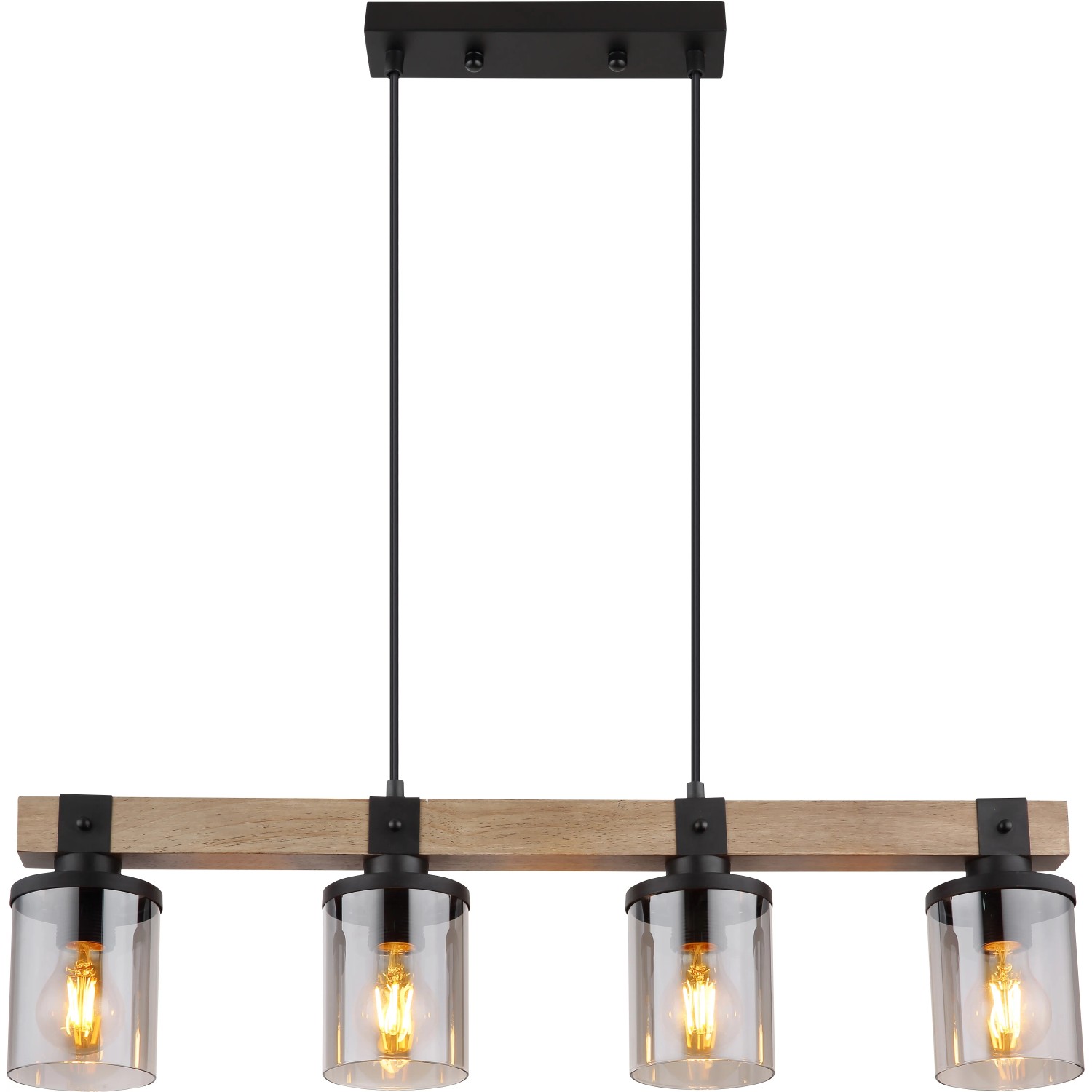 Globo Pendelleuchte GORLEY – 4-flammig, Schwarz Matt Mit Rauchglas, 110x140 Cm