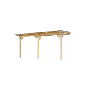 Weka Terrassenüberdachung 672 Gr. 3 aus unbehandeltem Holz mit Doppelstegplatten.