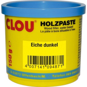Clou Holzpaste, wasserverdünnbar, Farbton Eiche Dunkel, 150g Dose.