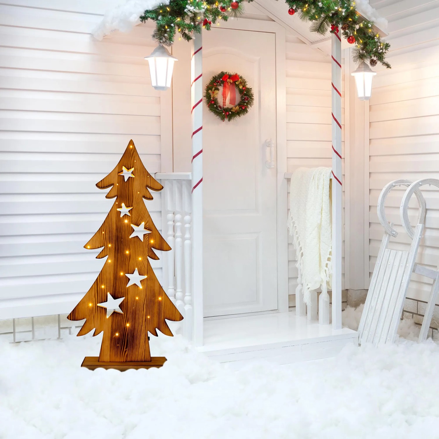 Näve Outdoor LED Weihnachtsdeko Holz Tannenbaum 70 cm kaufen bei OBI