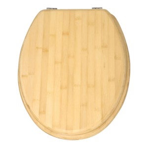 Wenko WC-Sitz Bambus Natur, Toilettendeckel aus hellem Bambusholz mit Chrom-Metallbefestigung.