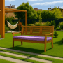 Lila Setgarden Gartenbank Kissen (110x50) auf Holzbank im Garten.