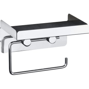 Wenko Toilettenpapierhalter aus Edelstahl mit Ablage für Badutensilien.