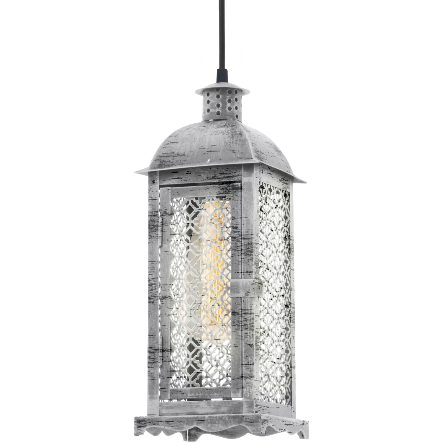 Antike silberne Eglo Pendelleuchte Lisburn 1 aus Stahl, Laternen-Design für E27 Leuchtmittel.