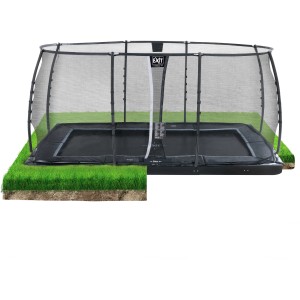 Schwarzes, rechteckiges EXIT Dynamic Bodentrampolin 275x458 cm mit Sicherheitsnetz.