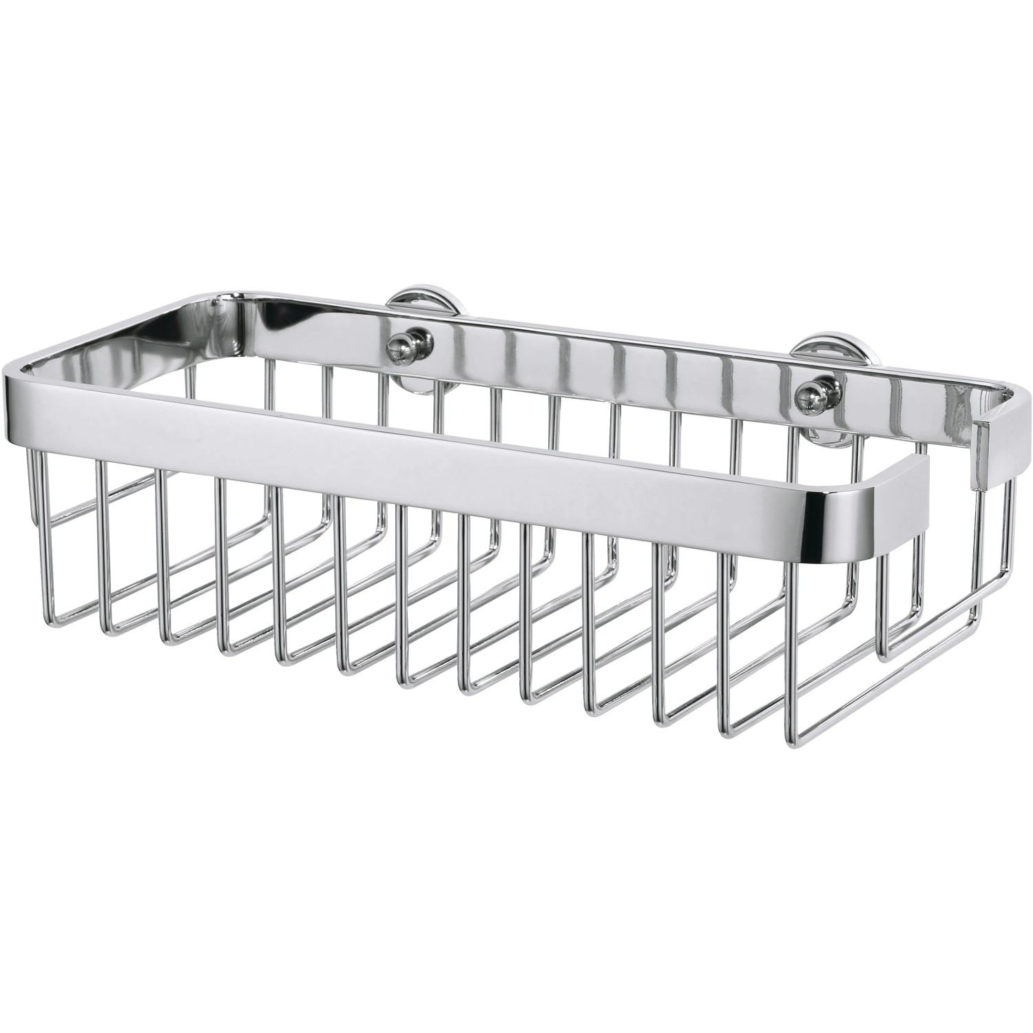Verchromte Tesa Badablage Aluxx aus Aluminium, Drahtkorb für Badutensilien.