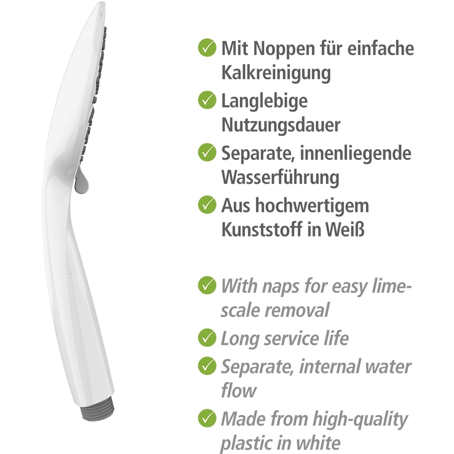 Wenko Handbrause Young, weiß, mit 5 Strahlarten. Duschkopf aus Kunststoff (ABS), 11x11 cm.