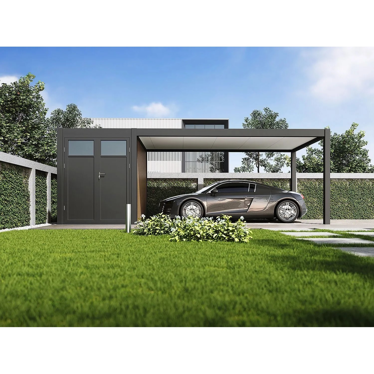 WeideㅤCarport mit Schuppen aus Aluminium | 3 x 7,2 M | Garage anthrazitㅤ_4