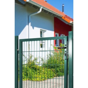 Grünes Gartentor: Einzel-Tor aus Stahl mit Doppelstabmatte, 120x100 cm, inkl. Schloss.