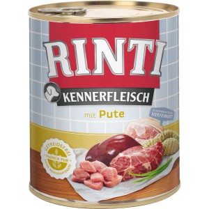 Rinti Kennerfleisch Pute, 800g Dose Hunde-Nassfutter mit hohem Fleischanteil.