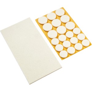 Parkettgleiter-Set, 22-teilig, mit Filzgleitern in verschiedenen Größen und einer Filzplatte zum Zuschneiden.