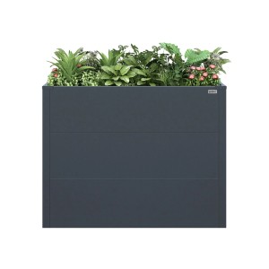 Anthrazitfarbenes Weka Metall-Hochbeet Gary M, 100x50x77 cm, bepflanzt mit Kräutern und Blumen.