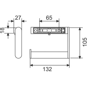 Technische Zeichnung Keuco Plan Toilettenpapierhalter, verchromt, mit Maßangaben.