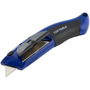 LUX Universalmesser Comfort, 60 mm Klingenlänge, blau-schwarz, mit ergonomischem Griff und Klingenschieber.