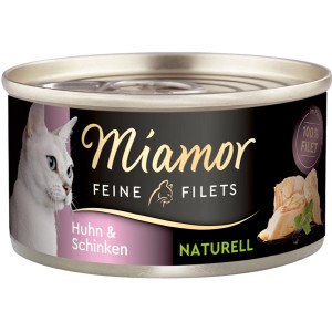 Miamor Katzen-Nassfutter Huhn & Schinken, 80g Dose mit Filetstückchen.