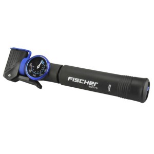 Schwarze Fischer Mini-Pumpe mit Manometer und Umschaltfunktion für Fahrräder.