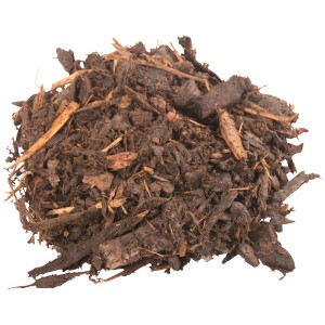 Nahaufnahme von Big Bag Rindenmulch (1.000 l) aus zerkleinerter Nadelholzrinde.