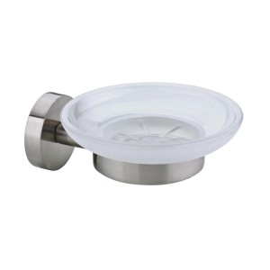 Nie Wieder Bohren Seifenschale Moon mit Wandhalterung in Edelstahl-Optik und satiniertem Glas.