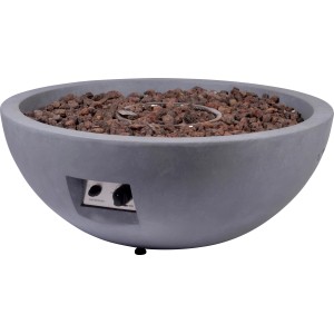 Graue Dobar Outdoor-Feuerschale Lunar (Ø 90 cm) mit Lavasteinen und Gasflamme.