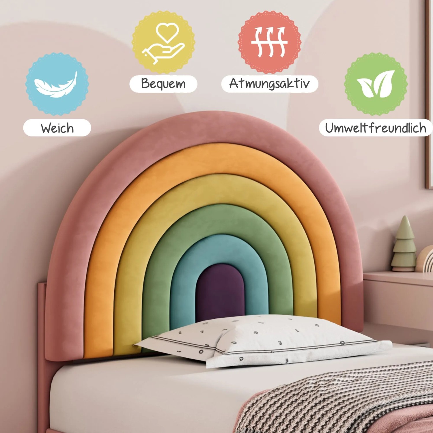 okwish Polsterbett 90x200cm mit Höhenverstellbarem Kopfteil Jugendzimmer Rosa ohne Matratze_8