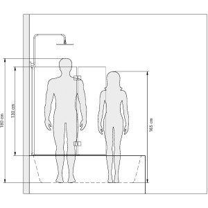Skizze: Schulte ExpressPlus Badewannenaufsatz 140x112cm, Alu Natur, mit Maßangaben und Silhouetten.