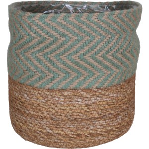 Runder Pflanzkorb aus Seegras und Jute, Salbei-Natur, Ø 18 cm, im Boho-Stil.