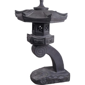 Schwarzbraune Gartenfigur Pagode mit Fuß, 60 cm hoch, für Garten und Terrasse.