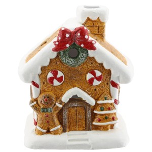 Lebkuchenhaus mit Licht aus Keramik 14 cm Braun/Weiß