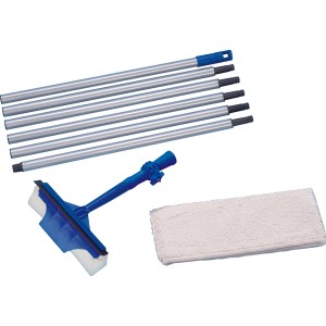 Wenko Teleskop Fensterwischer Maxi Grau Set mit Stangen, Wischkopf und Mikrofaserbezug.