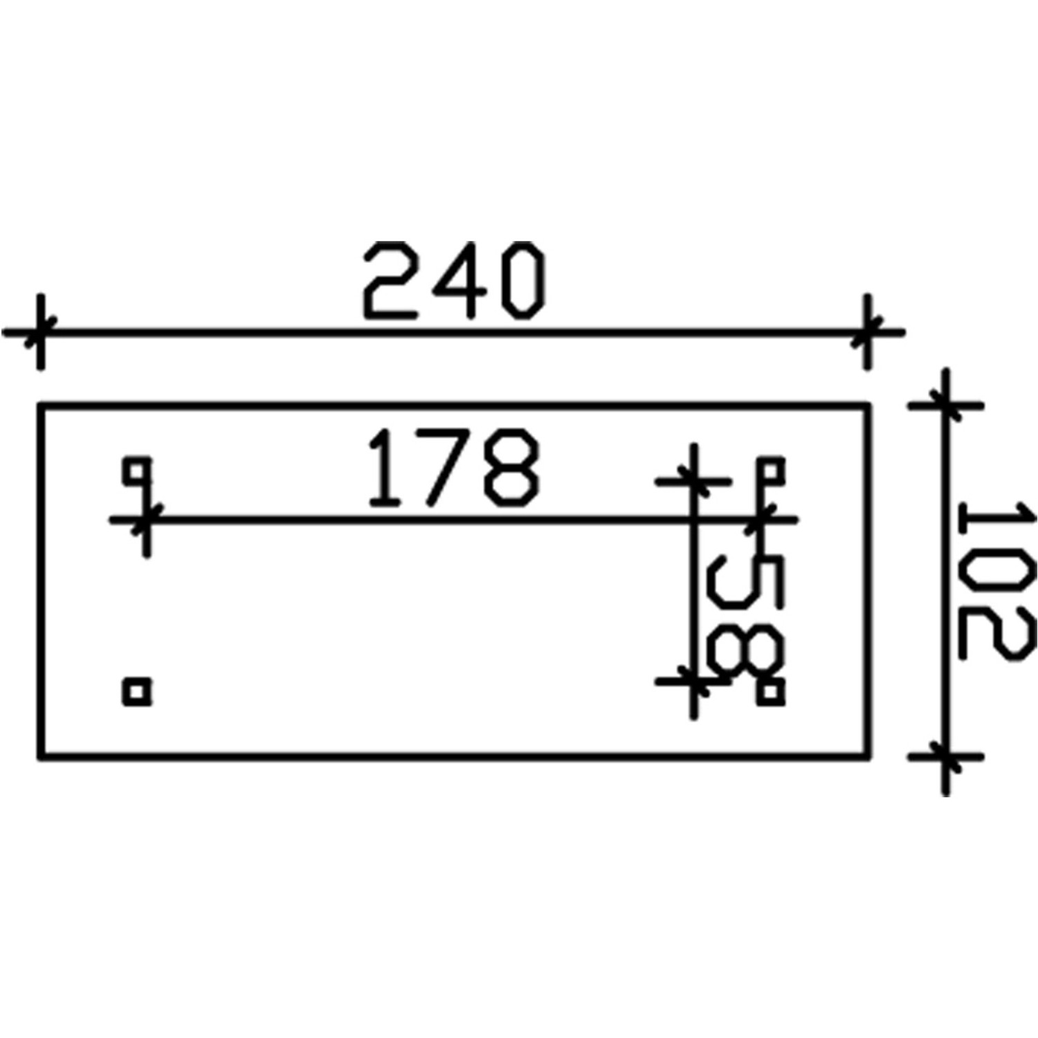 Skizze des Holzunterstands Lars 1 von Skan Holz, 240 x 102 cm, mit Maßangaben.