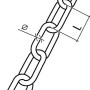 Skizze einer Schweißkette aus V4A-Stahl, Form C, mit Maßangaben zu Länge und Durchmesser.
