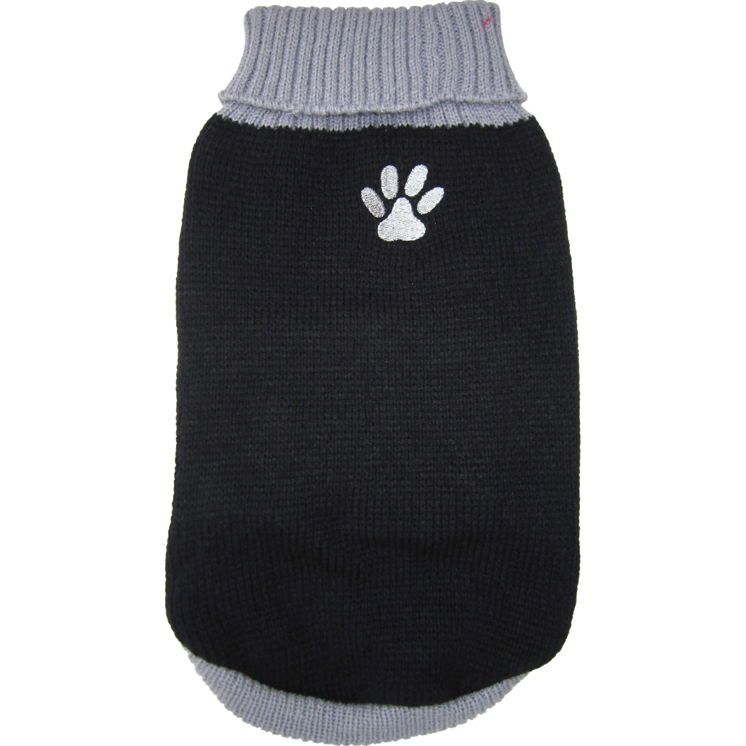 Schwarzer Heim Hundepullover Arktis Gr. 30 mit Pfoten-Motiv und grauem Rollkragen.