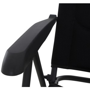 Detailaufnahme: Anthrazitfarbener Siena Garden Campingsessel Premium mit AirMesh-Bezug und Armlehne.