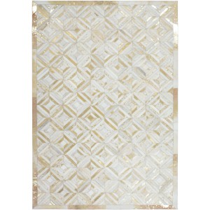 Teppich Masque 610, Elfenbein-Gold, 120x170 cm, aus Leder mit Metallic-Effekt.