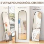 Schwarzer HOMCOM Ganzkörperspiegel mit Bogenform, freistehend, wandmontiert und angelehnt gezeigt. Vielseitiger Stehspiegel.